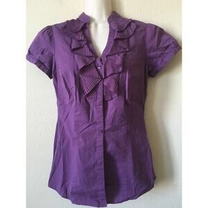 The Limited Purple Ruffle Open V Neck Short Sleeve Essential Blouse Size XS